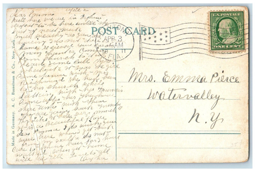1911 Triple Royal Palm Ridgewood Avenue Tree-lined Daytona Florida FL Postcard