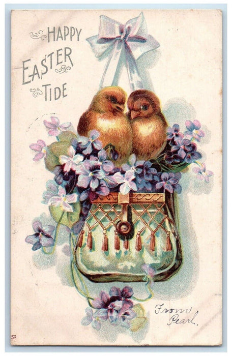 1907 Easter Hanging Chicks And Pansies Flowers Clapsaddle Antique Postcard