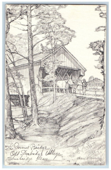 c1940's Covered Bridge Old Sturbridge Village Massachusetts MA Unposted Postcard