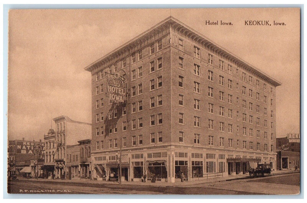 c1910 Hotel Iowa Keokuk Iowa IA Antique Unposted RF Rollins Postcard