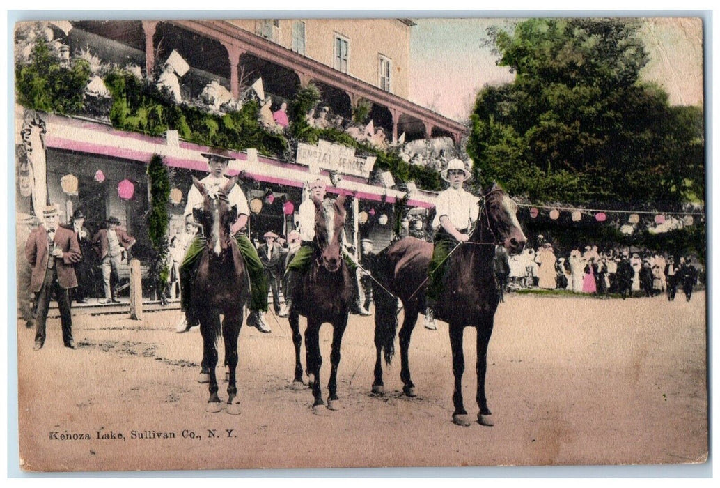 1909 Kenoza Lake Hotel Horse Ride Sullivan County New York NY Antique Postcard