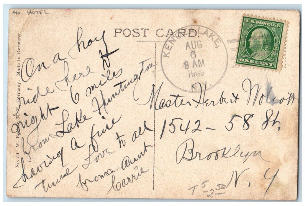 1909 Kenoza Lake Hotel Horse Ride Sullivan County New York NY Antique Postcard