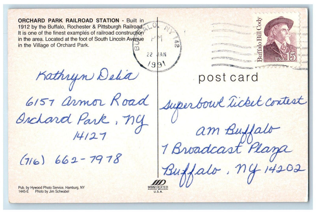1991 Orchard Park Railroad Station South Lincoln Buffalo New York NY Postcard
