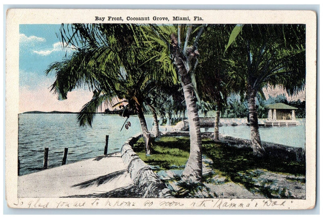 c1910's Scenic View Of Bay Front Cocoanut Grove Miami Florida FL Postcard