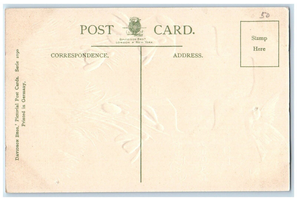 c1910's Happy Easter Dove Cross River Lily Flowers Embossed Antique Postcard