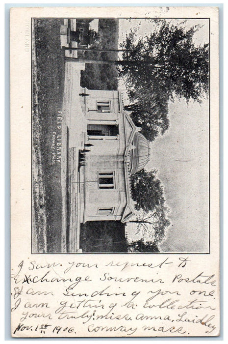 1906 Field Library Conway Massachusetts MA Antique Posted Postcard