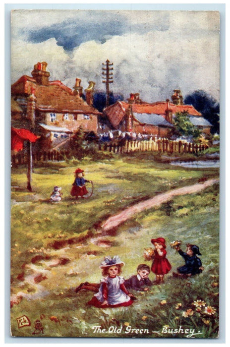 1904 Little Kid The Old Green Bushey England Aquarette Tuck Art Posted Postcard