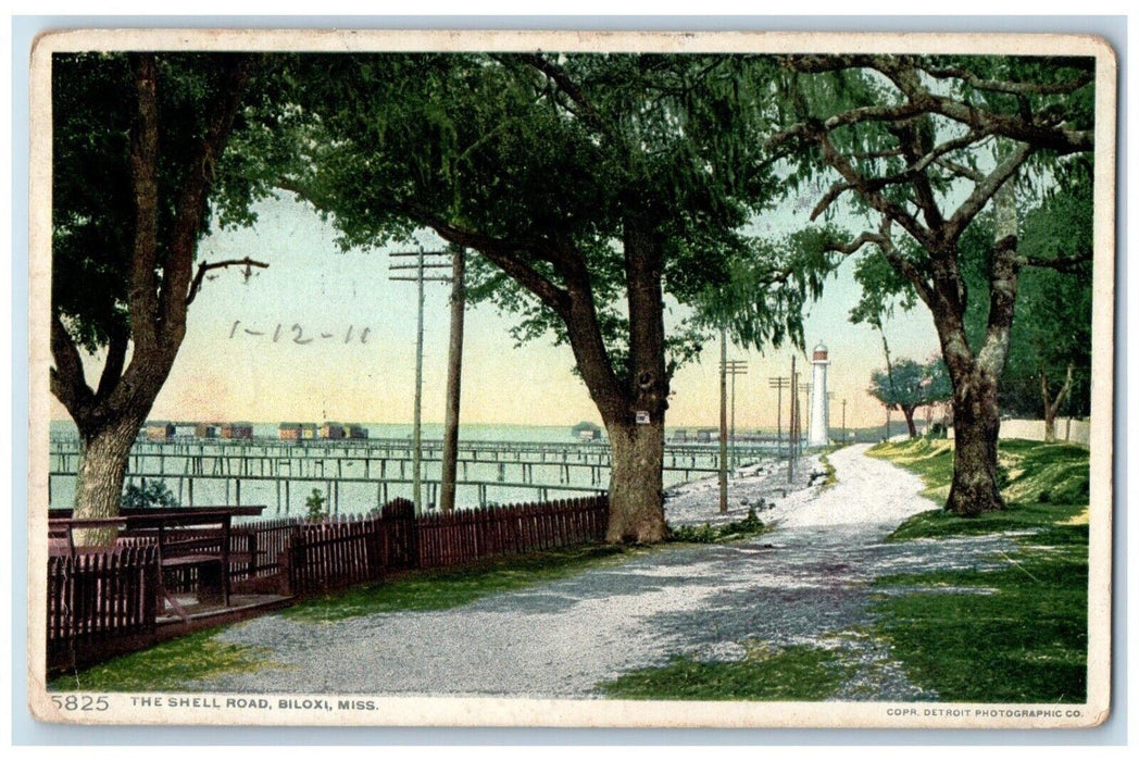 1911 The Shell Road Lighthouse Biloxi Mississippi MS Boston MA Phostint Postcard