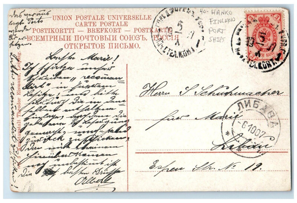 c1910's View Of Hanko Finland Port Ships Posted Antique Postcard