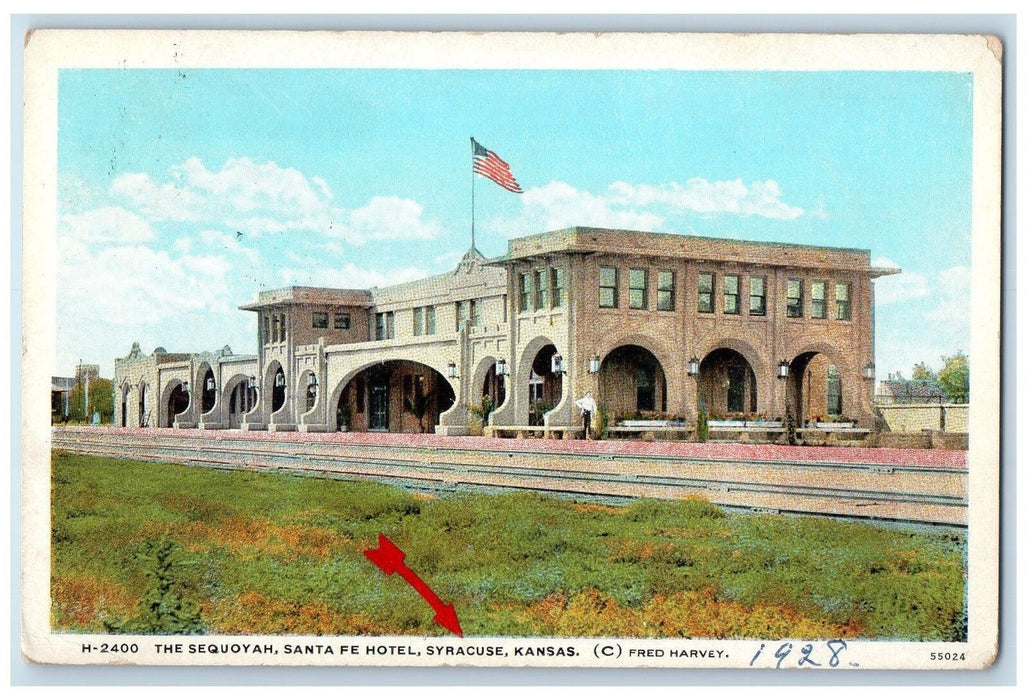1928 The Sequoyah Santa Fe Hotel Syracuse Kansas KS Vintage Fred Harvey Postcard