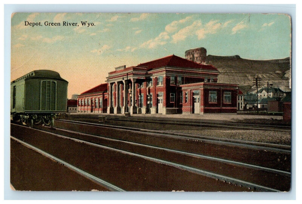c1910's Depot Train Station Green River Wyoming WY Unposted Antique Postcard