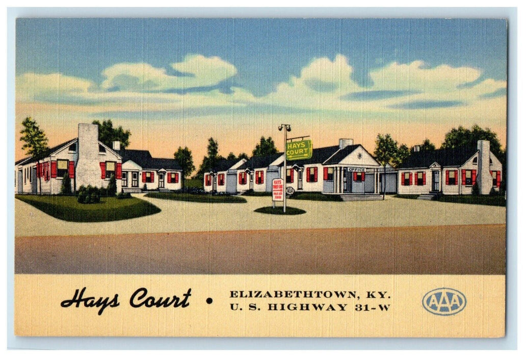 c1950's Hay's Court Roadside Sign Elizabeth Kentucky KY Vintage Postcard