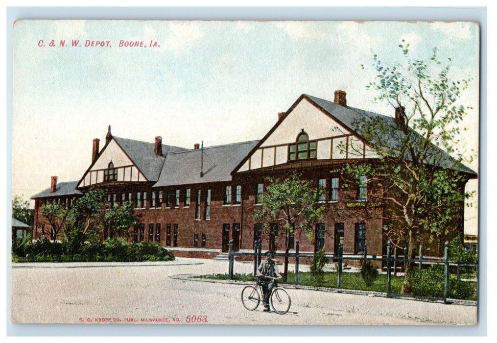 c1910's C. & N. W. Depot Station Bicycle Boone Iowa IA Unposted Antique Postcard
