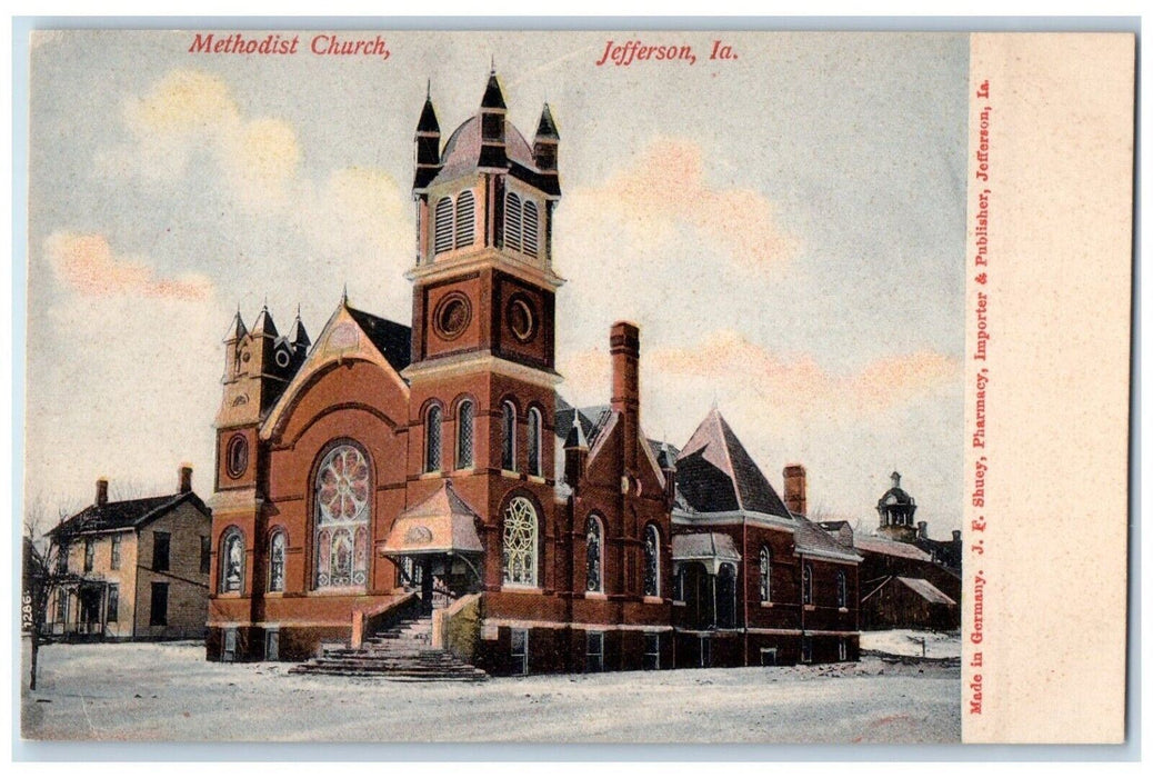 c1910 Methodist Church Jefferson Iowa IA Antique Unposted JE Shuey Postcard