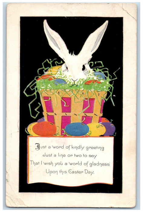 c1920's Easter Greeting Bunny Rabbit In Box Eggs Embossed Vintage Postcard