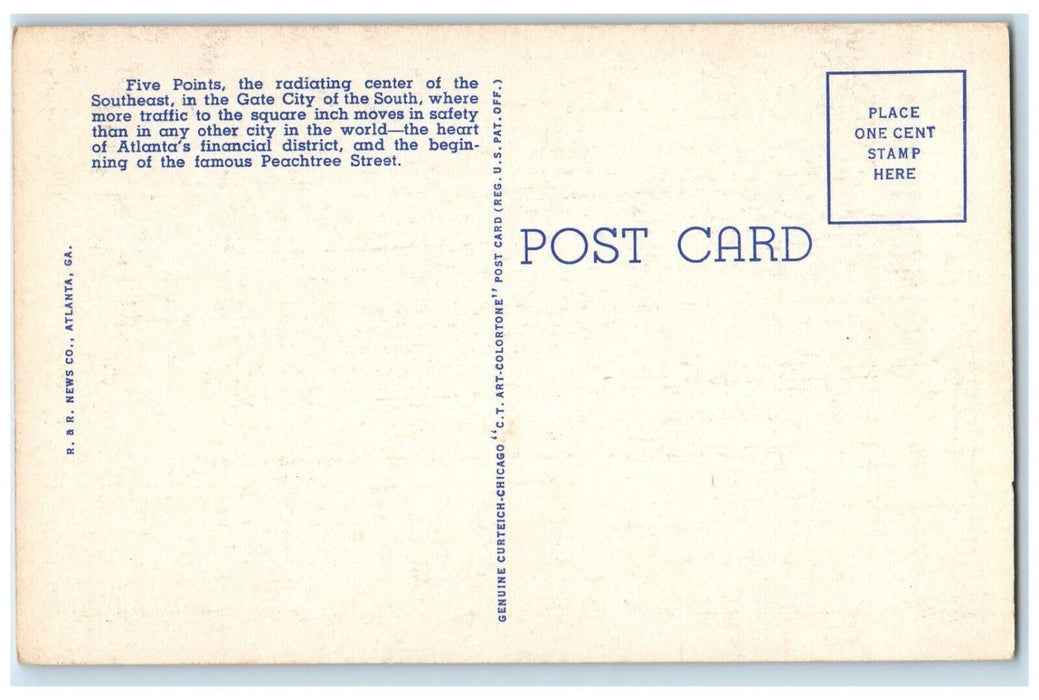 c1940 Famous Five Points Radiating Center Southeast Atlanta Georgia GA Postcard