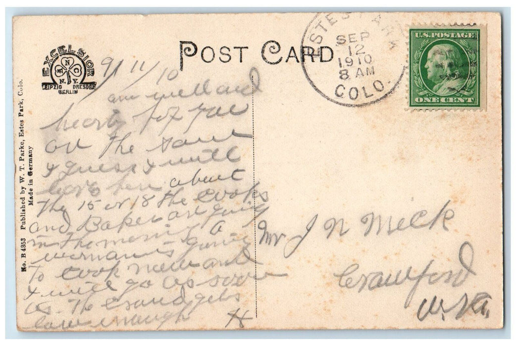 1910 Hall Bridge Lyon's And Big Canyon Estes Park Road Colorado Posted Postcard