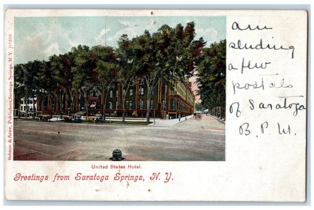 c1905 United States Hotel Greetings From Saratoga Springs New York NY Postcard