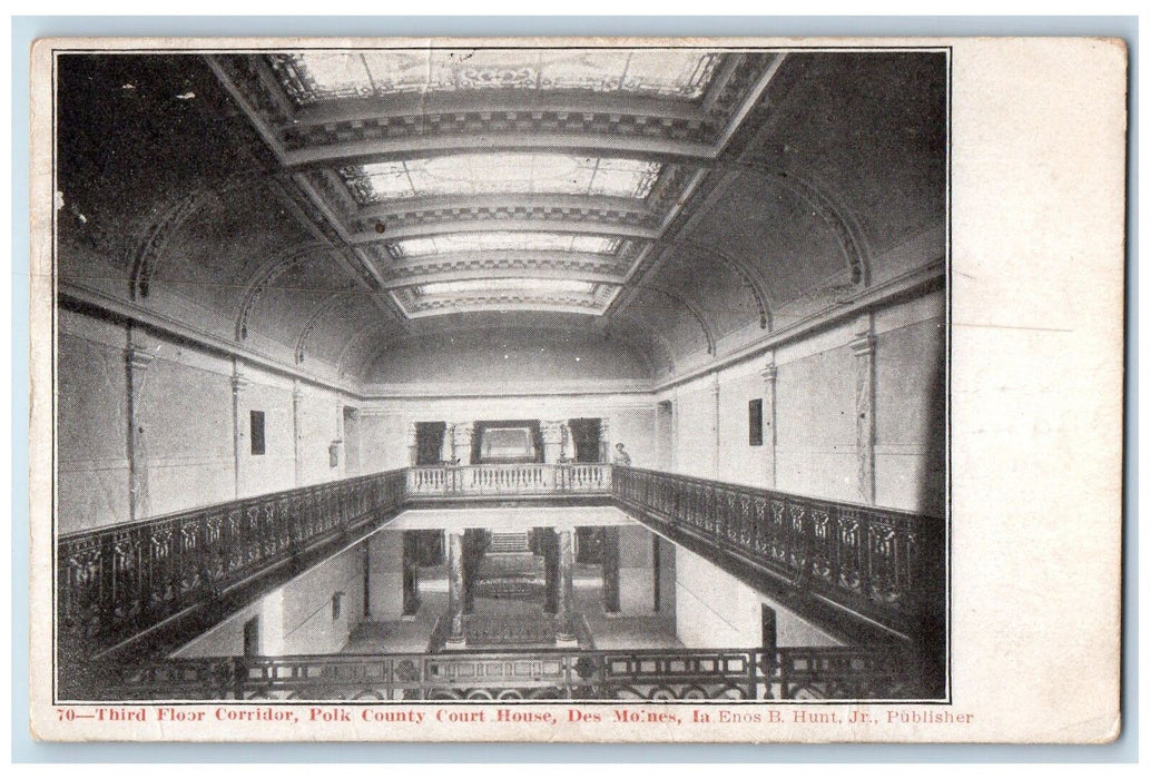 c1920's Third Floor Corridor Polk County Court House Des Moines Iowa IA Postcard