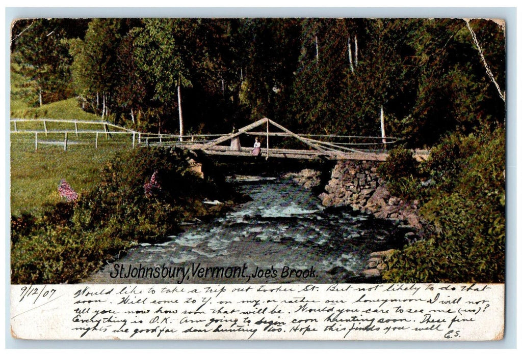 1906 Joe's Brook St. Johnsbury Vermont VT Posted Girl Sitting On Bridge Postcard