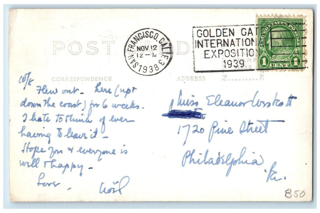 1938 Russian Hill Mt. Tamalpais San Francisco California CA RPPC Photo Postcard