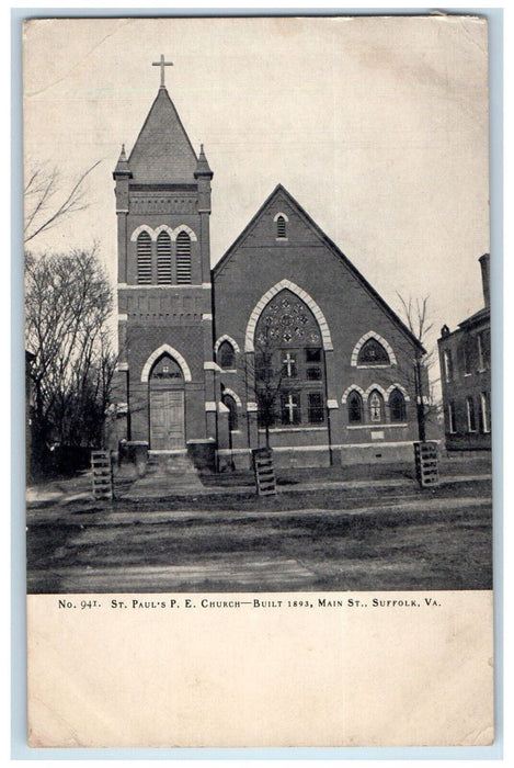 1905 St. Paul's P.E. Church Built 1893 Main St. Suffolk Virginia Phila Postcard