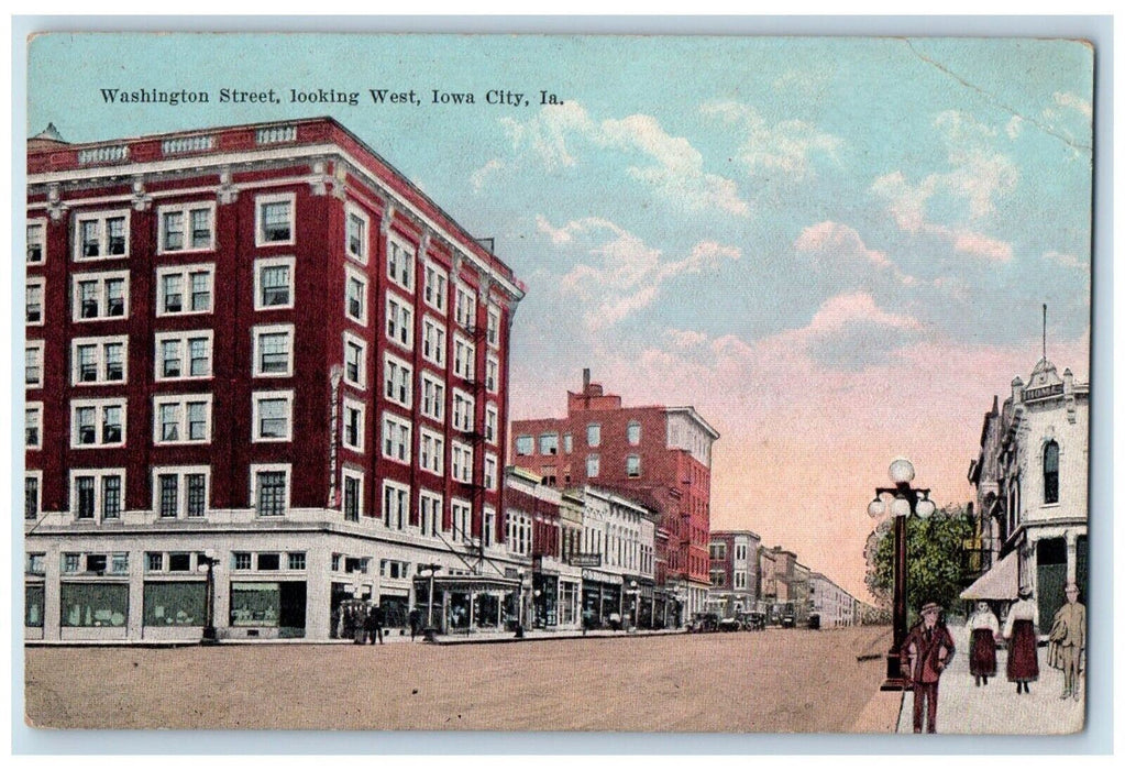 c1910 Washington Street Looking West Iowa City IA Antique Unposted Postcard