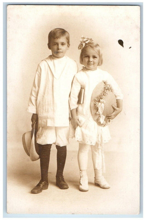 1913 First Day Of School Studio Portrait Posted Antique RPPC Photo Postcard