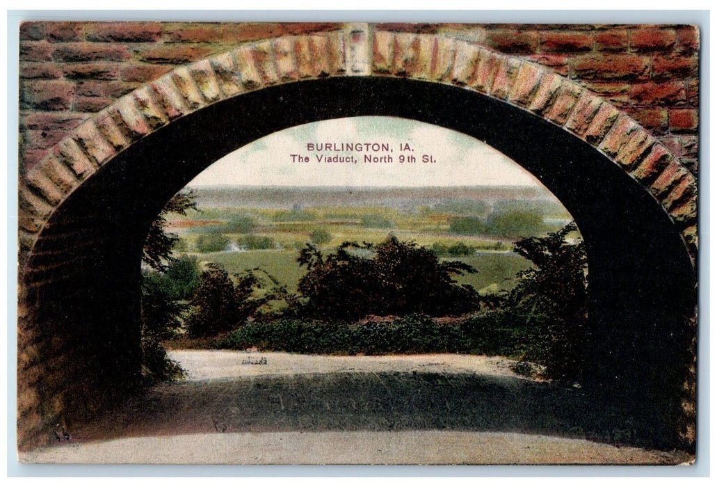 1908 The Viaduct Bridge Scene North 9th St. Burlington Iowa IA Posted Postcard