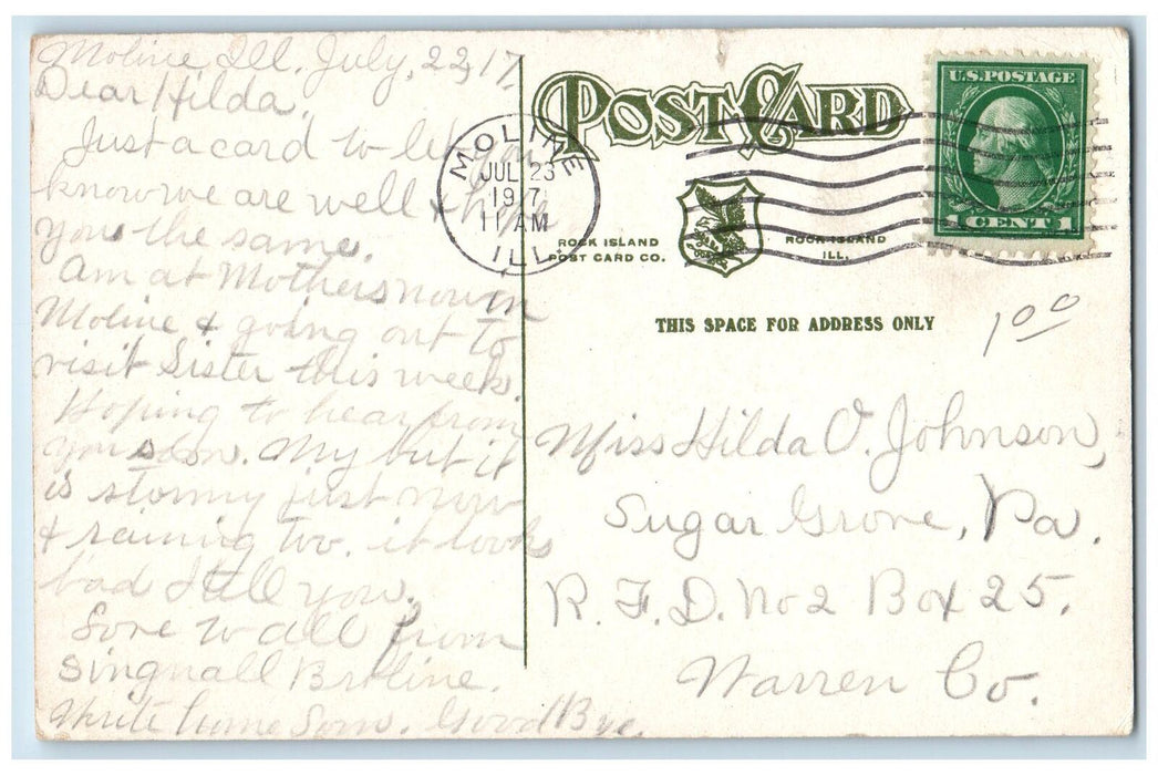 1917 The Ferry Davenport Spotlight Moonlight Rock Island Iowa IA Posted Postcard