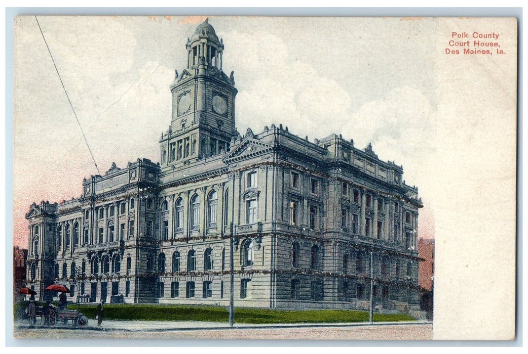 c1920's Polk County Court House Building Horse Wagon Des Moines Iowa IA Postcard