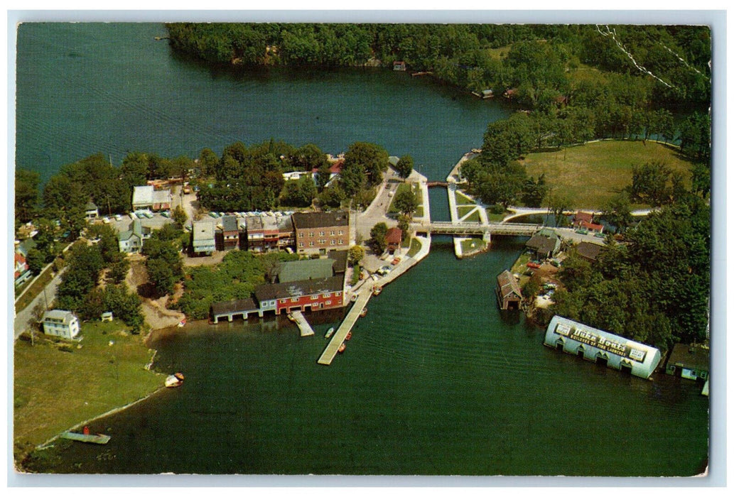 1961 Aerial View of Port Carling Indian River Muskoka Canada Postcard