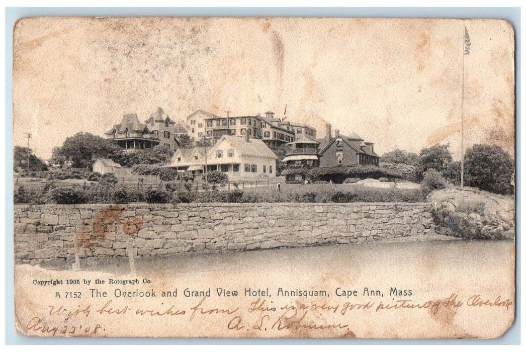 1906 The Overlook And Grand Hotel Annisquam Cape Ann Massachusetts MA Postcard