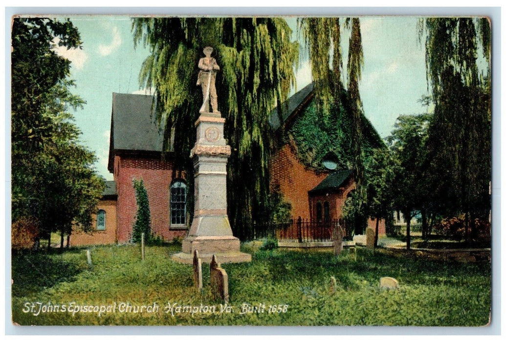 c1910 St. Johns Episcopal Church Monument Sculpture Hampton Virginia VA Postcard