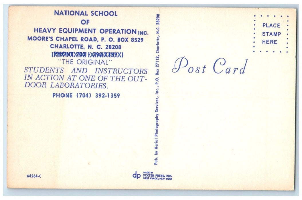 c1960 National School Heavy Equipment Operation Inc. Moore Charlotte NC Postcard