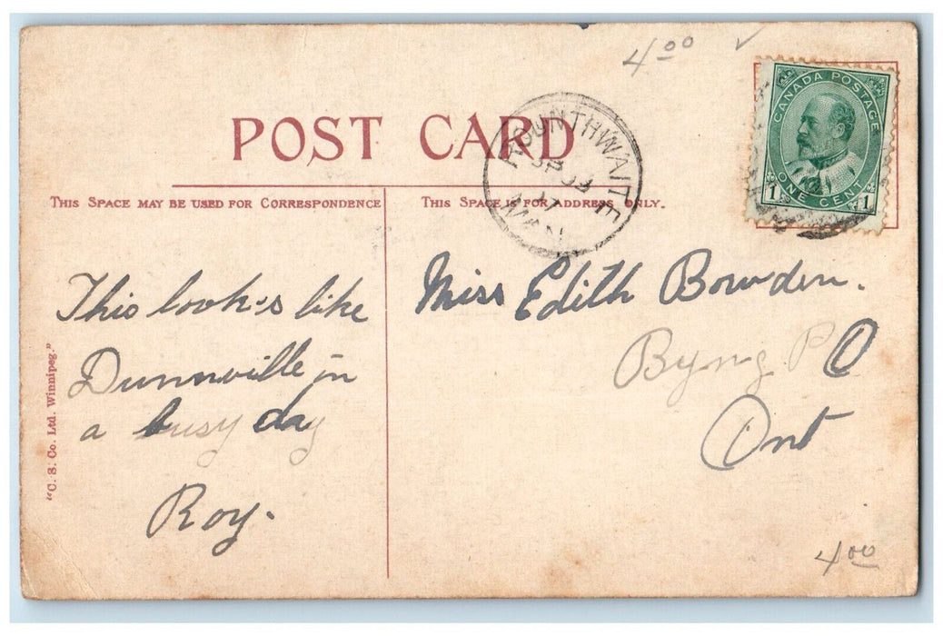 c1910 Trolley Car Business Section Main Street Winnipeg Manitoba Canada Postcard