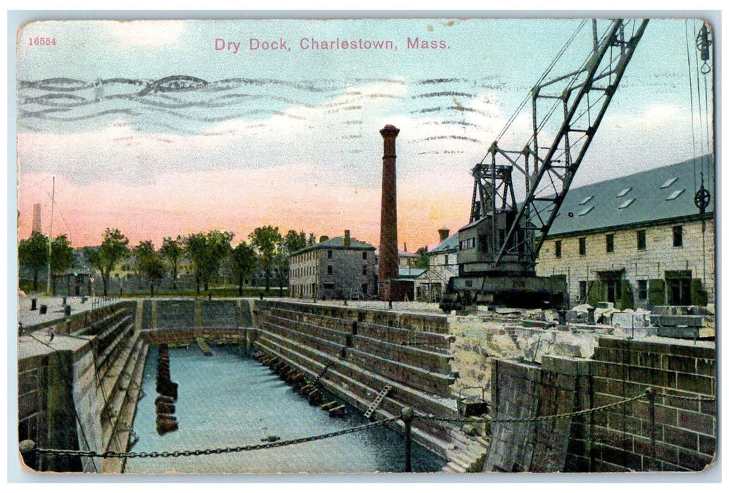 1935 Dry Dock Charlestown Massachusetts MA Posted Vintage Postcard