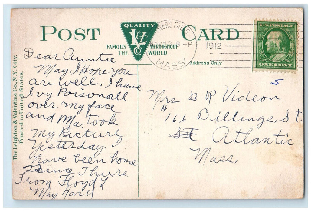 1912 Winthrop Square Charlestown Massachusetts MA Posted Antique Postcard