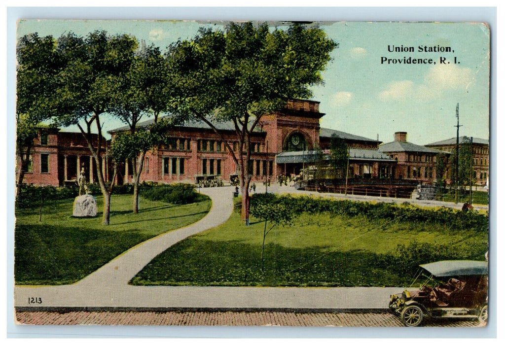 c1910's Union Station Depot Cars Providence Rhode Island RI Antique Postcard