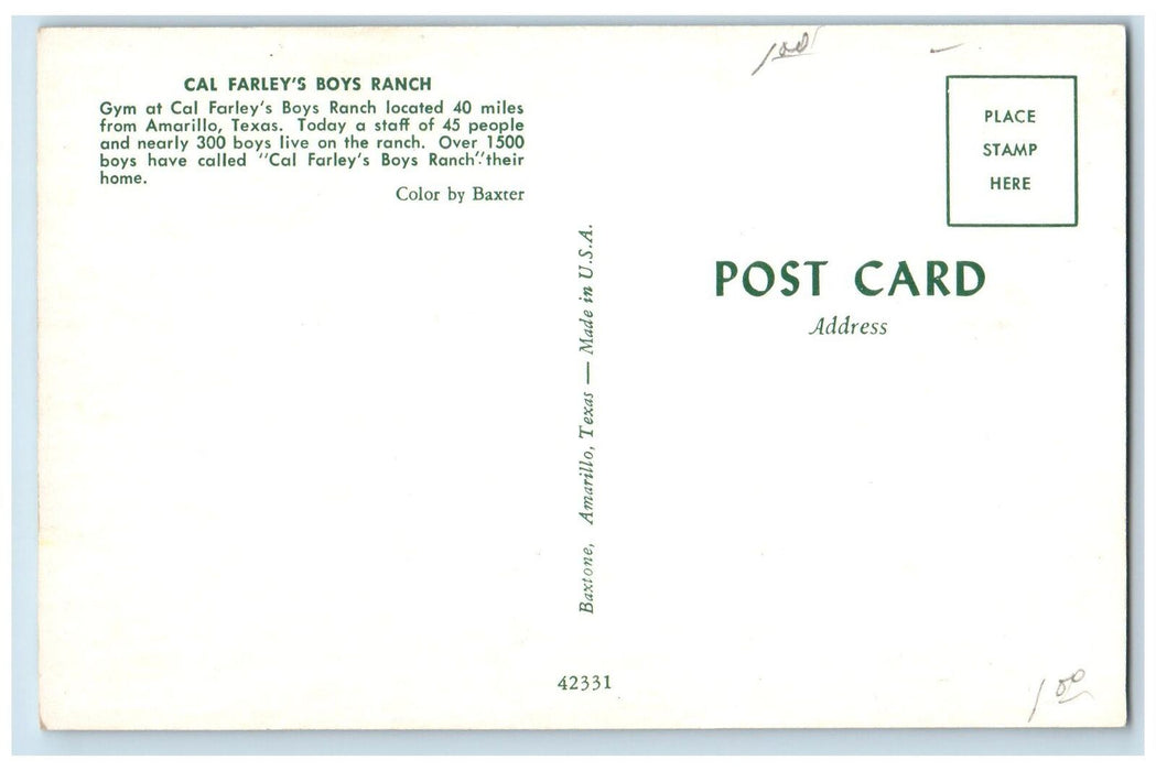 c1960's Cal Farley Boys Ranch Roadside Amarillo Texas Unposted Children Postcard