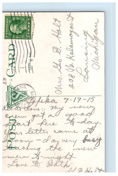 1915 Trolley, Greenbaum Kansas Avenue at 6th Street, Topeka Kansas KS Postcard