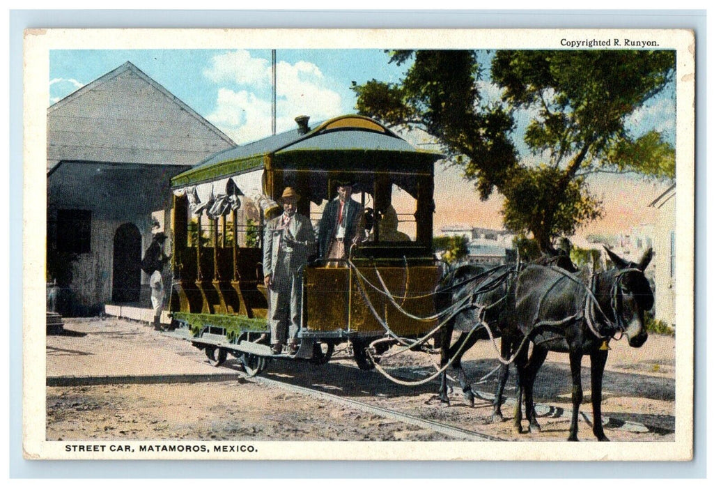 c1930's Street Car Matamoros Mexico, Across Rio Grande Brownsville TX Postcard