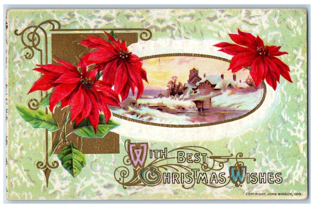1911 Christmas Poinsettia Flowers John Winsch Artist Signed Embossed Postcard