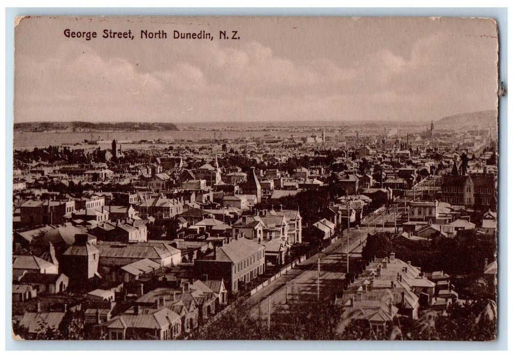 c1910 Aerial View George Street North Dunedin New Zealand Antique Postcard