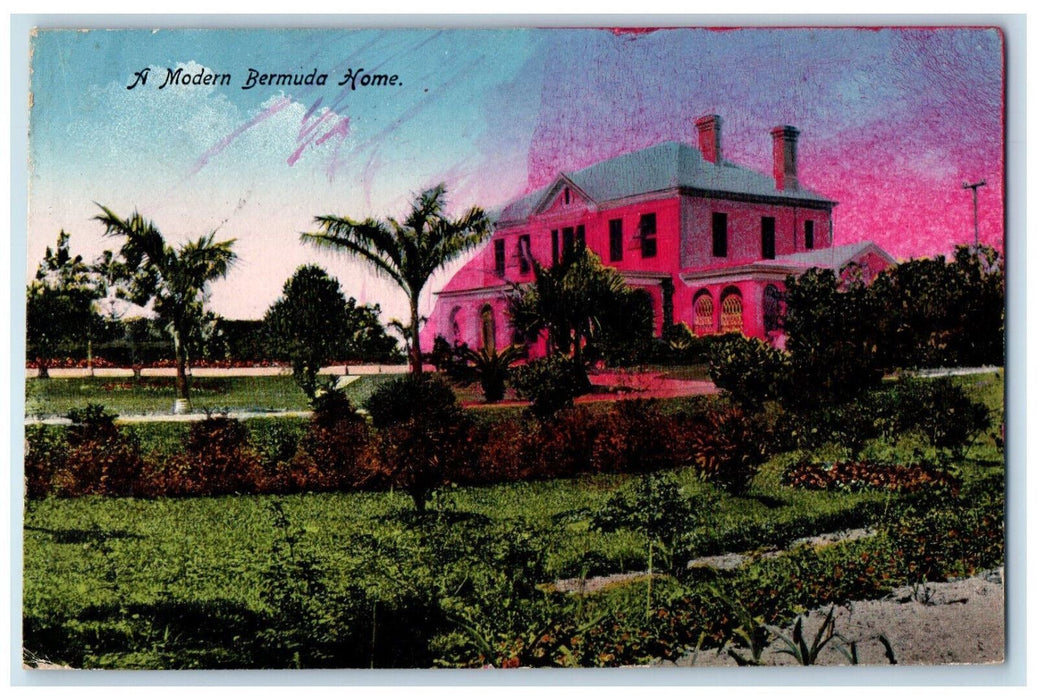 c1910 A Big Modern House View in Bermuda Home Antique Posted Postcard