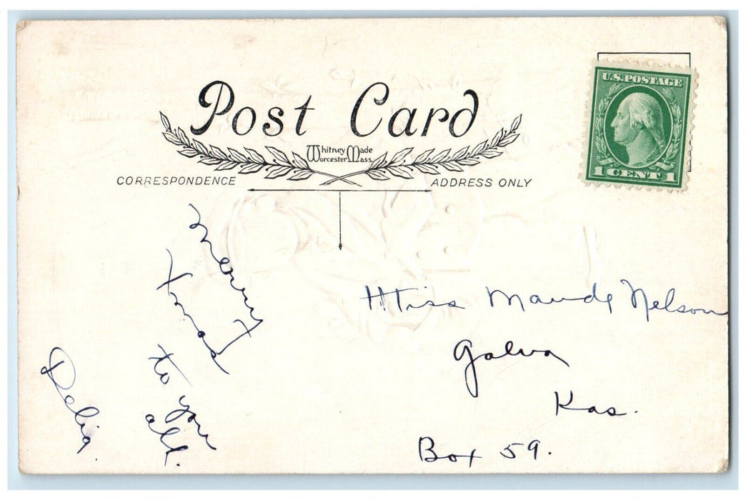 c1910's Christmas Man Delivering Gift Winter Embossed Posted Antique Postcard