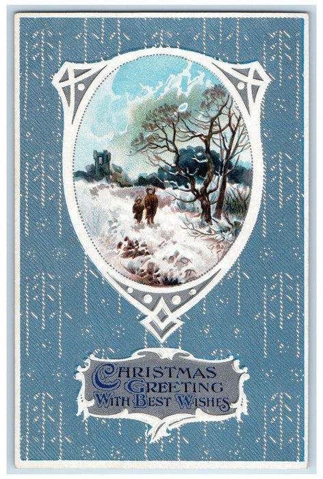 c1910's Christmas Greetings Winter Trees Embossed Unposted Antique Postcard