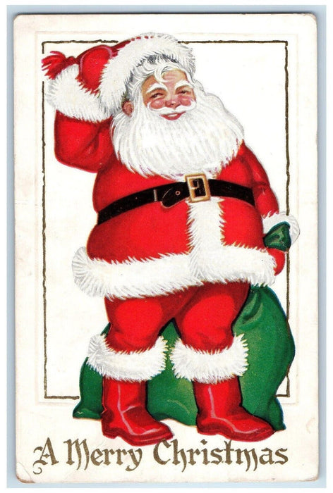 1928 Christmas Santa Claus Sack Of Toys Franklin Grove Illinois IL Postcard