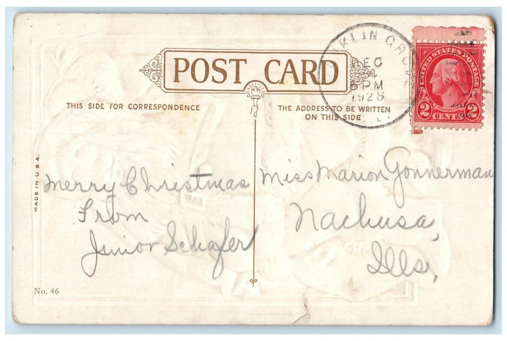 1928 Christmas Santa Claus Sack Of Toys Franklin Grove Illinois IL Postcard