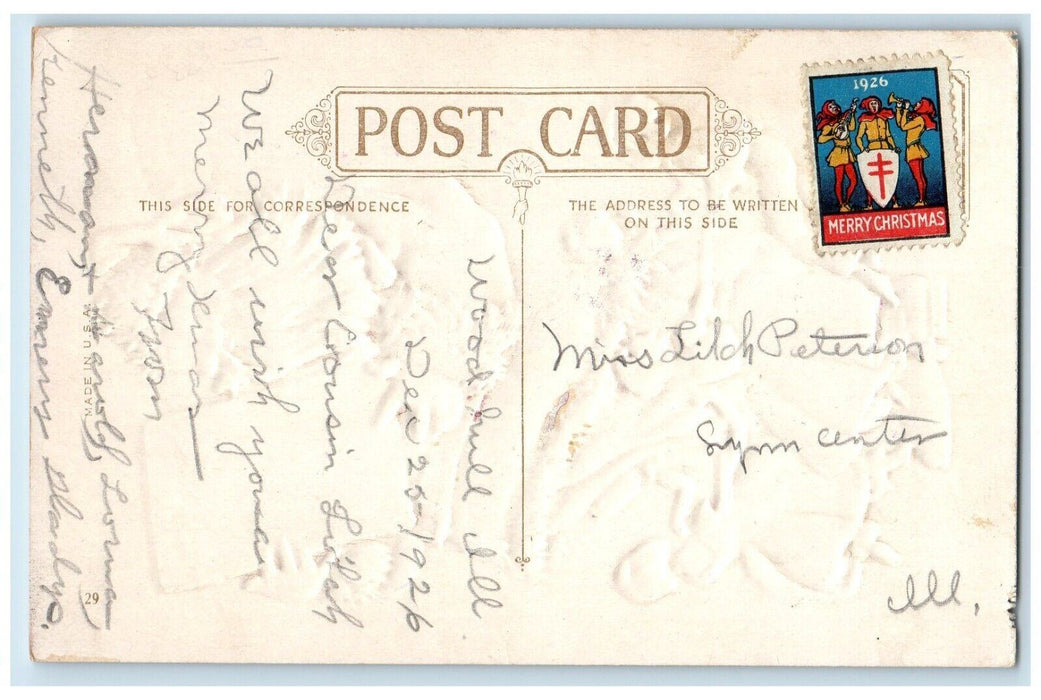 1926 Christmas Giant Santa Claus Children Playing Embossed Vintage Postcard